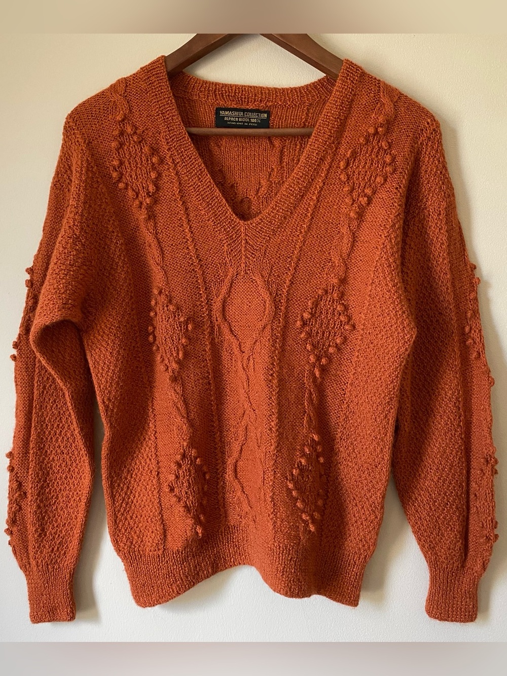 Yamashita Collection 100% Alpaca Hand Knit Cable Sweater Rust Est S Cozy Granola